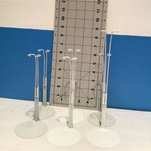 Lot of 6 Adjustable White Metal Doll Stands for Barbie Dolls